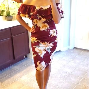 Off The Shoulder Floral Midi Dress